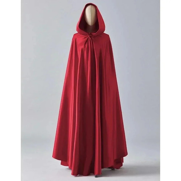 ❤️Women's Red Wedding Hooded Cape Bridal Cloak Poncho  Full Length - Picture 2 of 7